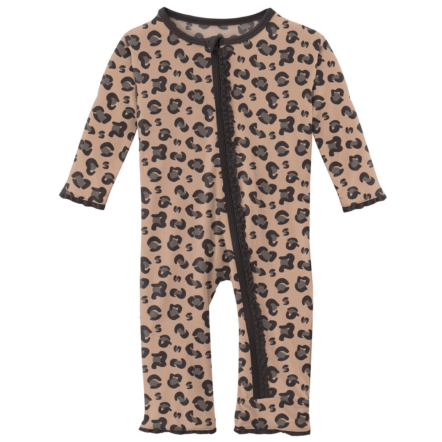 Suede Cheetah Print Ruffle Coverall with Zipper