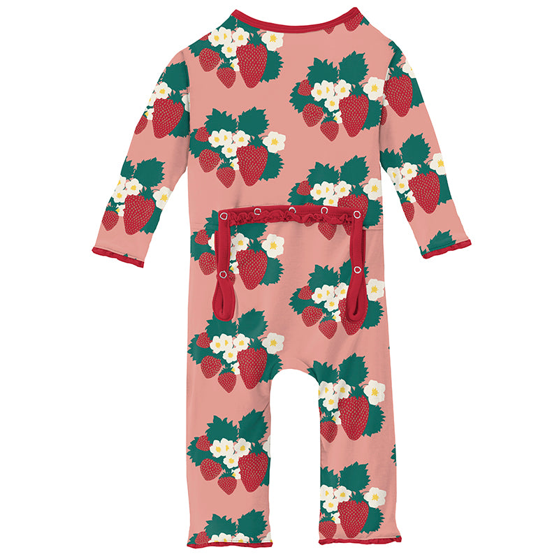 Print Classic Ruffle Coverall with Zipper in Blush Strawberry Farm