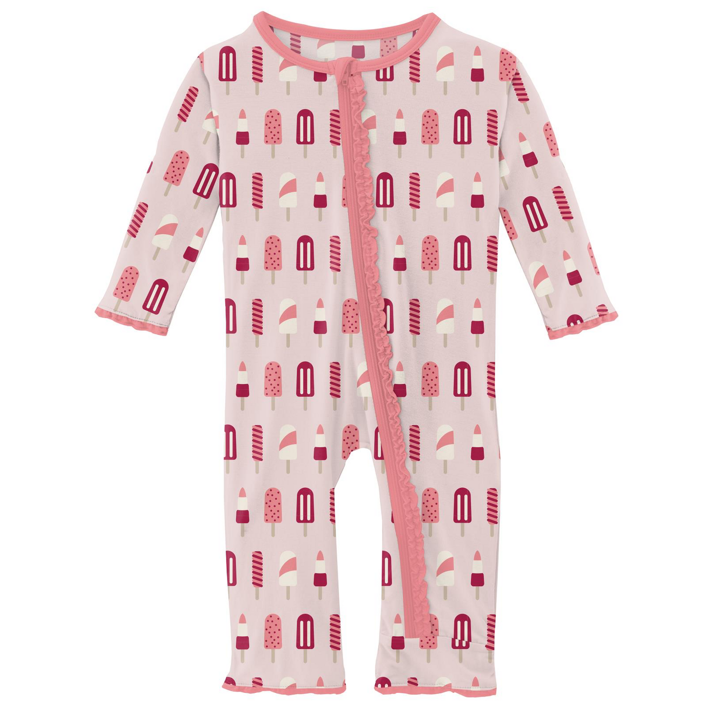 Print Classic Ruffle Coverall with Zipper in Macaroon Popsicles