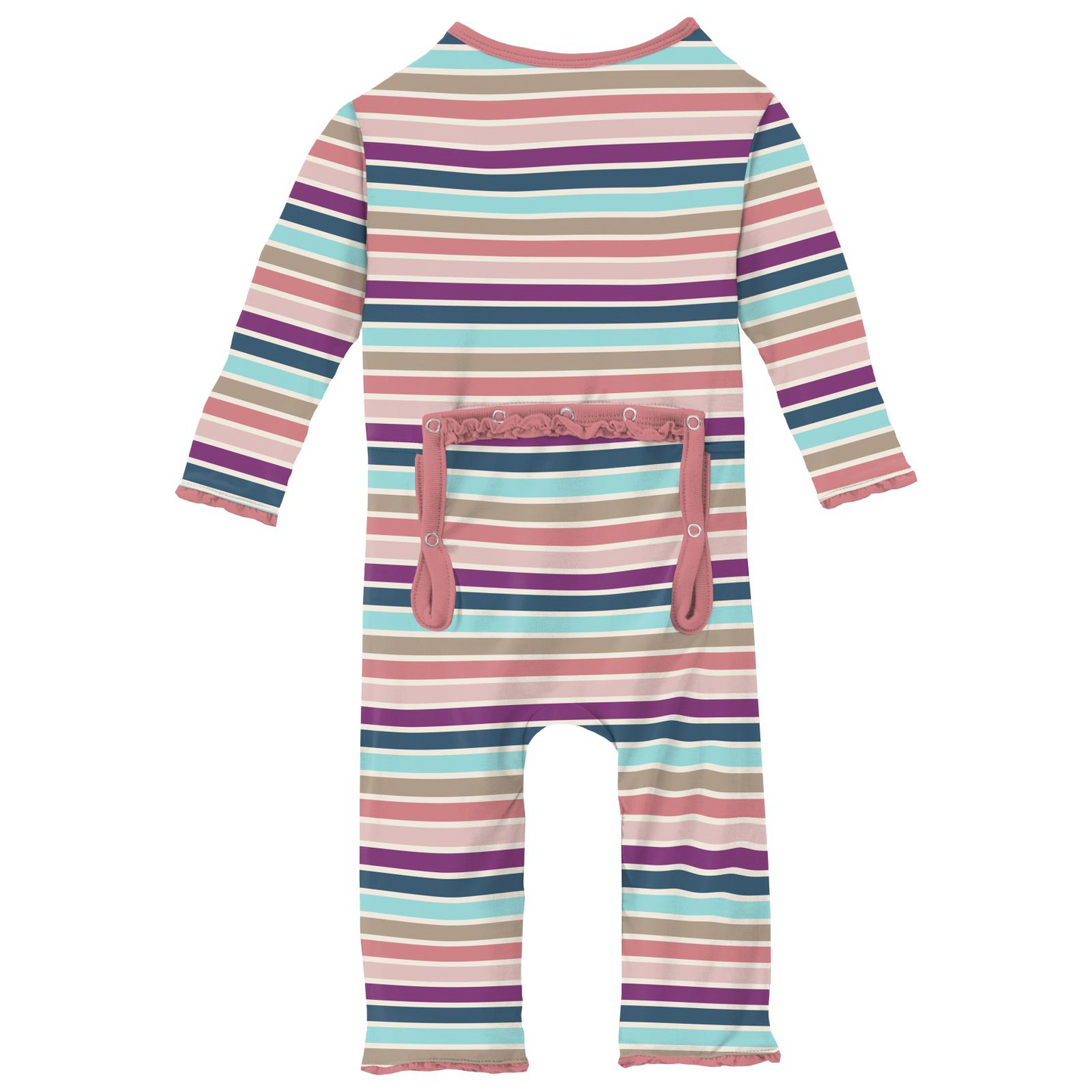 Love Stripe Print Classic Ruffle Coverall with Zipper