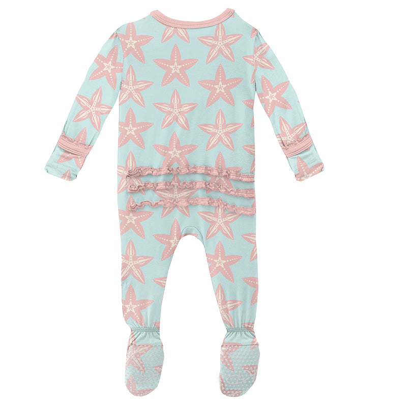 Print Classic Ruffle Footie with Zipper - Fresh Air Fancy Starfish