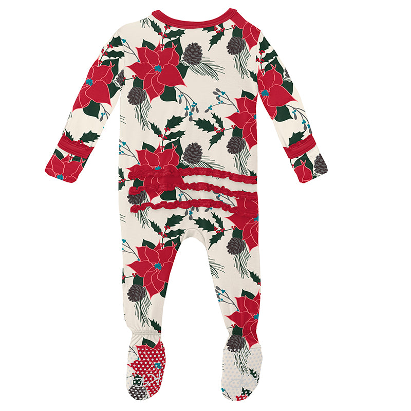 Print Classic Ruffle Footie with Zipper - Christmas Floral