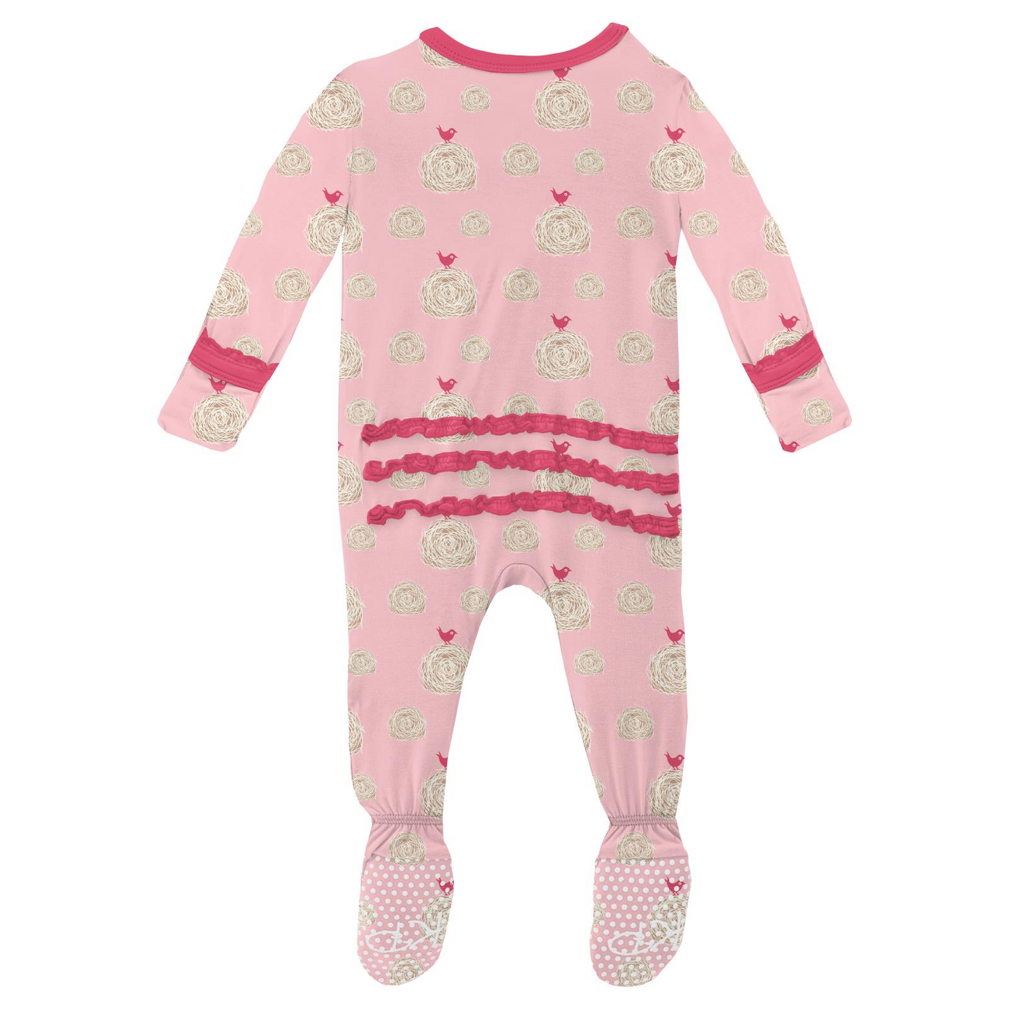 Lotus Hay Bales Print Ruffle Footie with Zipper