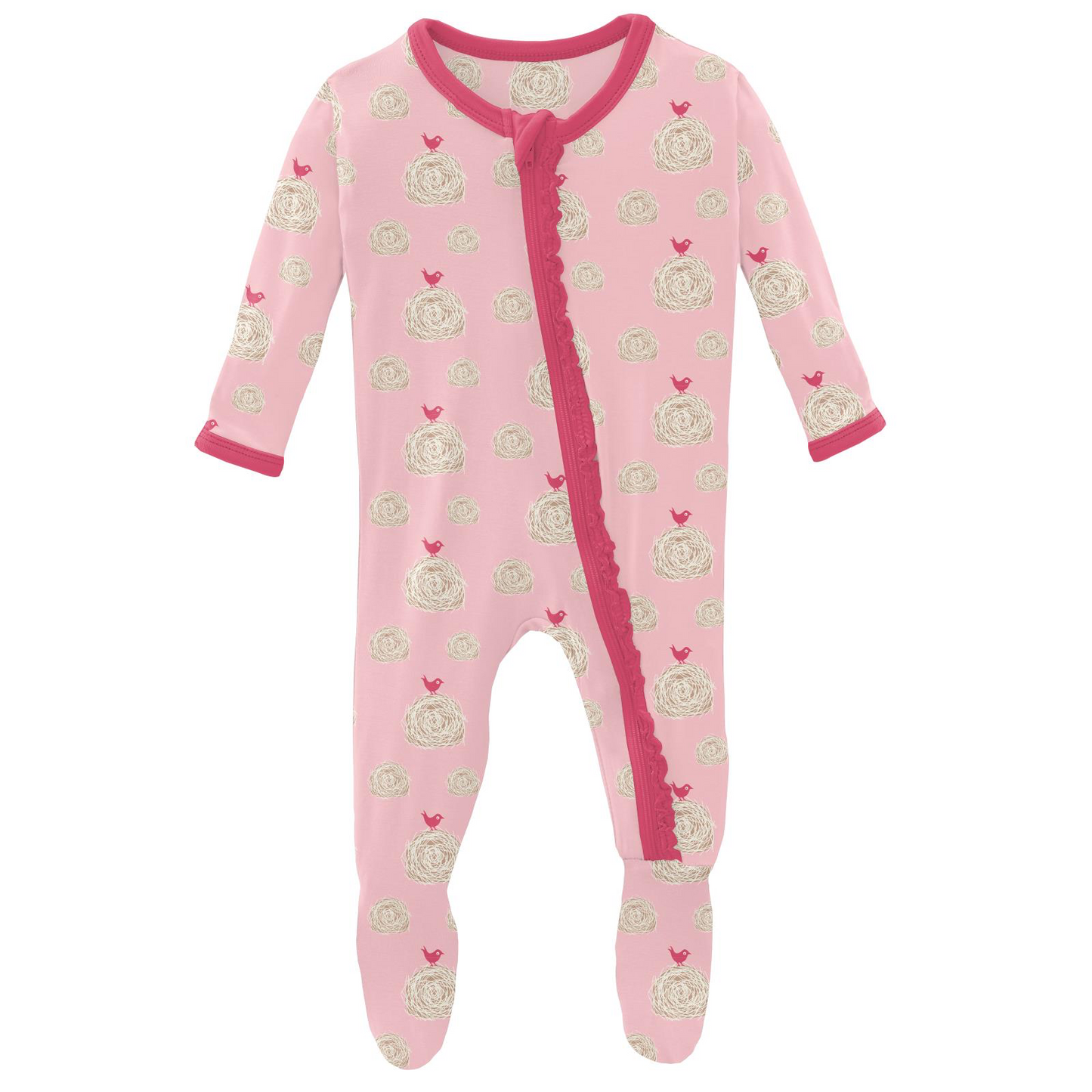 Lotus Hay Bales Print Ruffle Footie with Zipper