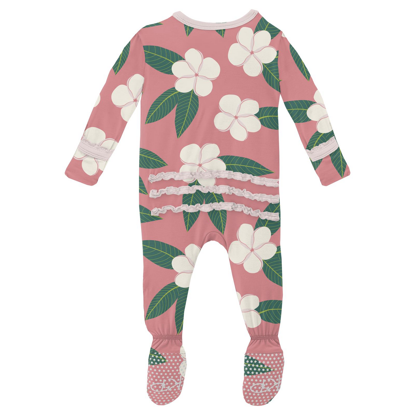 Print Classic Ruffle Footie with Zipper in Strawberry Plumeria