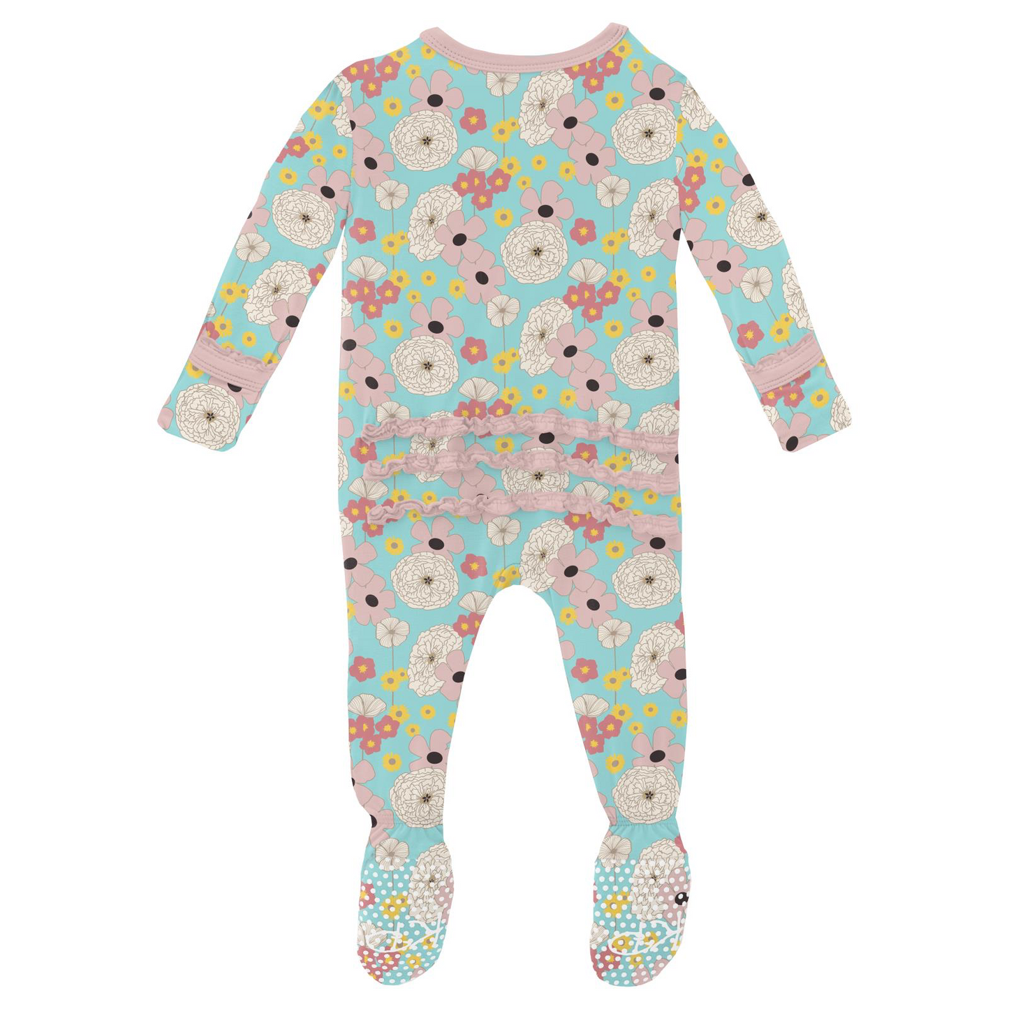 Summer Sky Flower Power Print Classic Ruffle Footie with Zipper