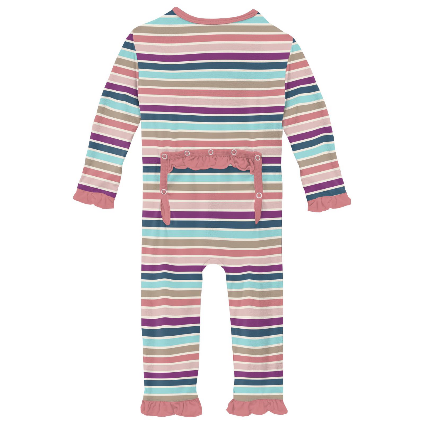 Love Stripe Print Classic Ruffle Coverall with Zipper