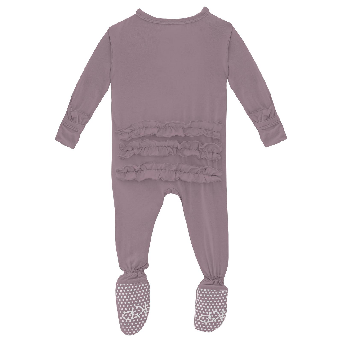 Solid Classic Ruffle Footie with Zipper in Elderberry