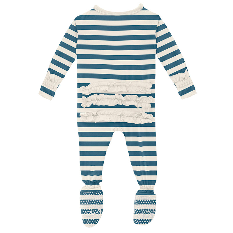 Print Classic Ruffle Footie with Zipper - Nautical Stripe