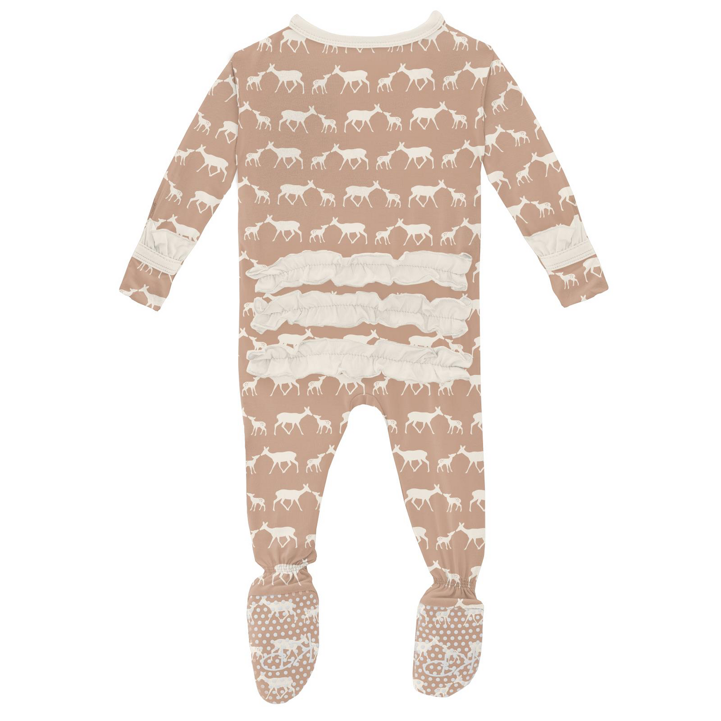 Doe and Fawn Print Ruffle Footie with Zipper