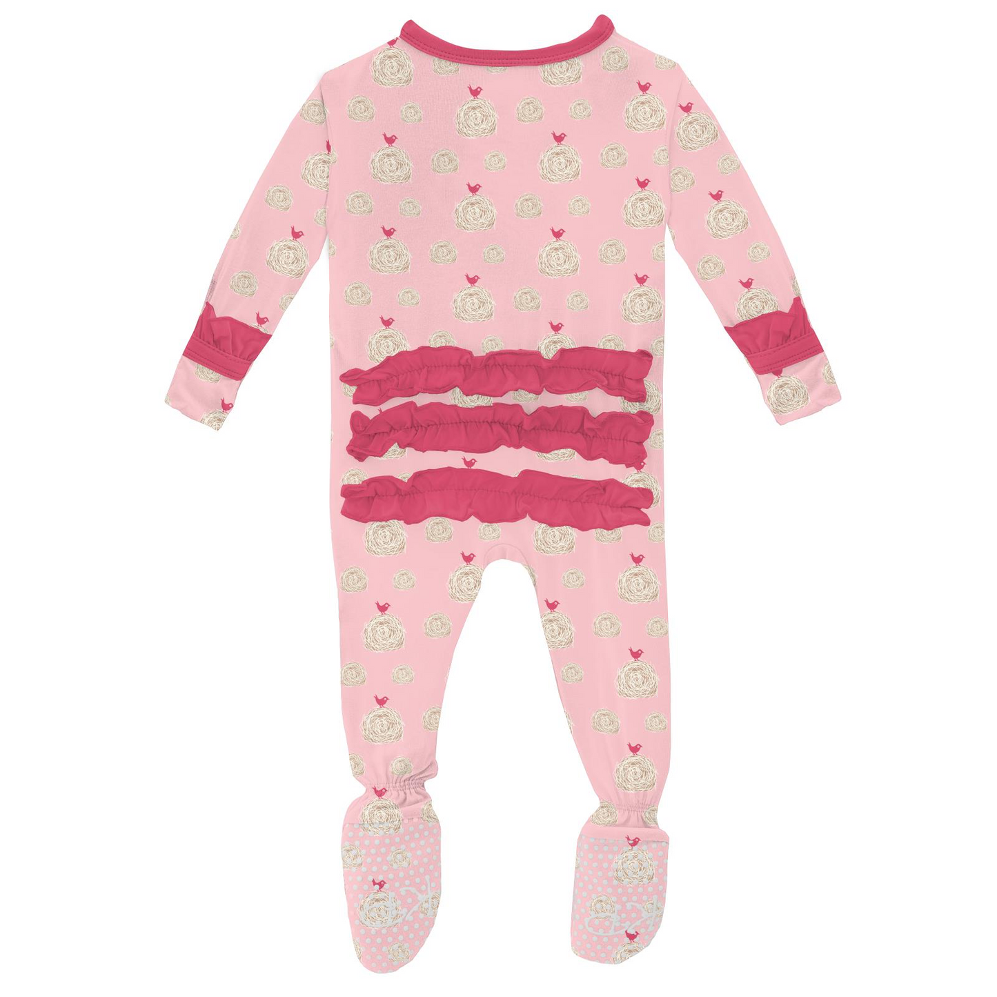 Lotus Hay Bales Print Ruffle Footie with Zipper