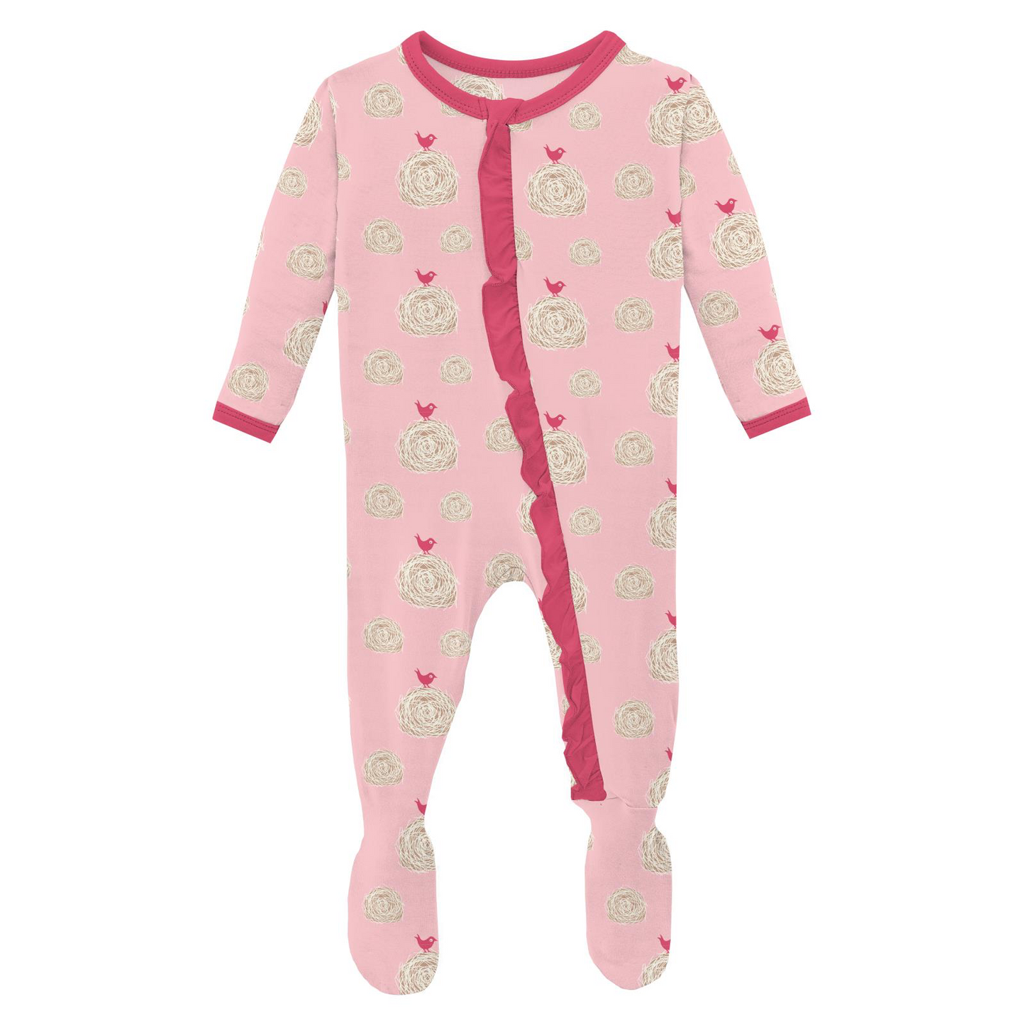 Lotus Hay Bales Print Ruffle Footie with Zipper