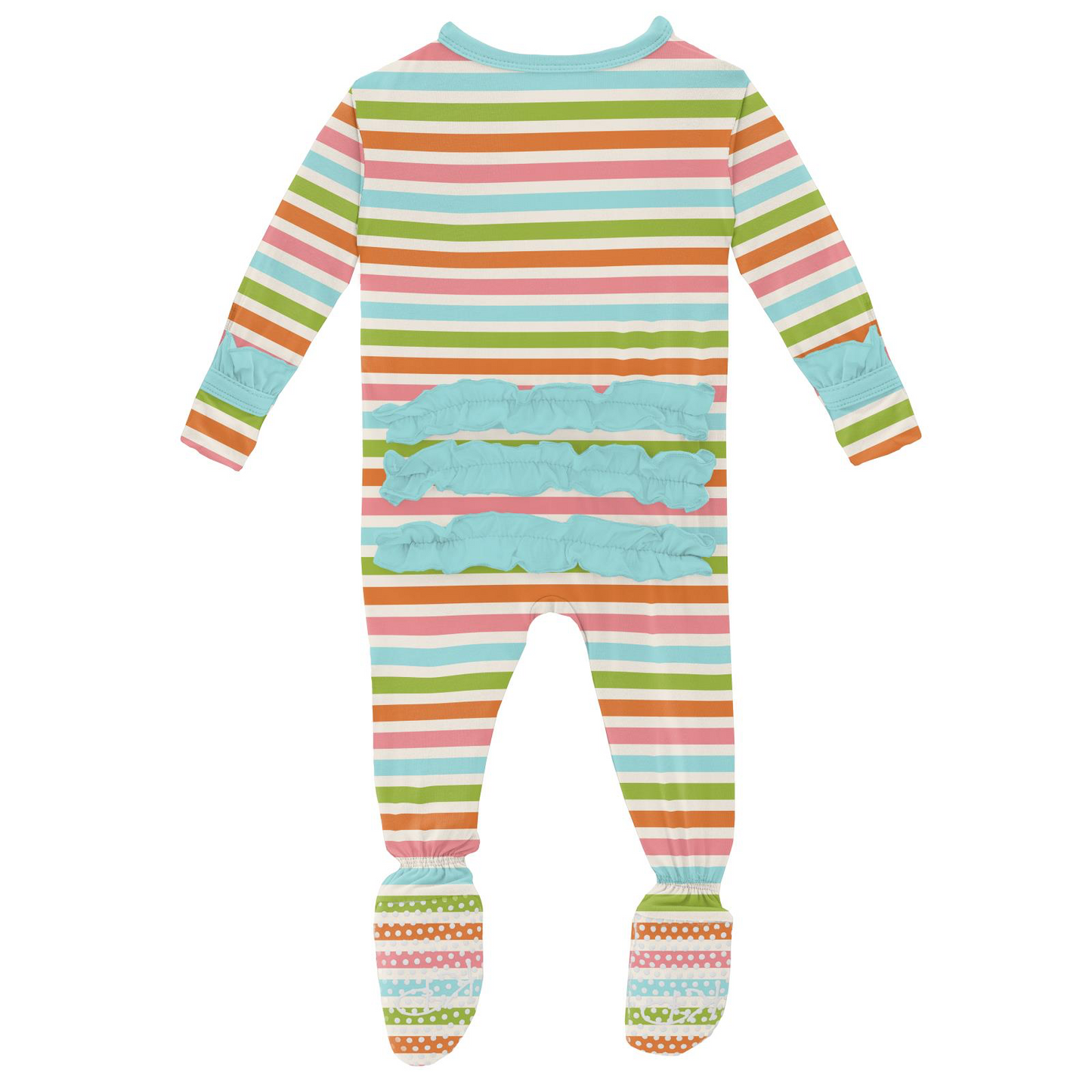 Print Classic Ruffle Footie with Zipper in Beach Day Stripe