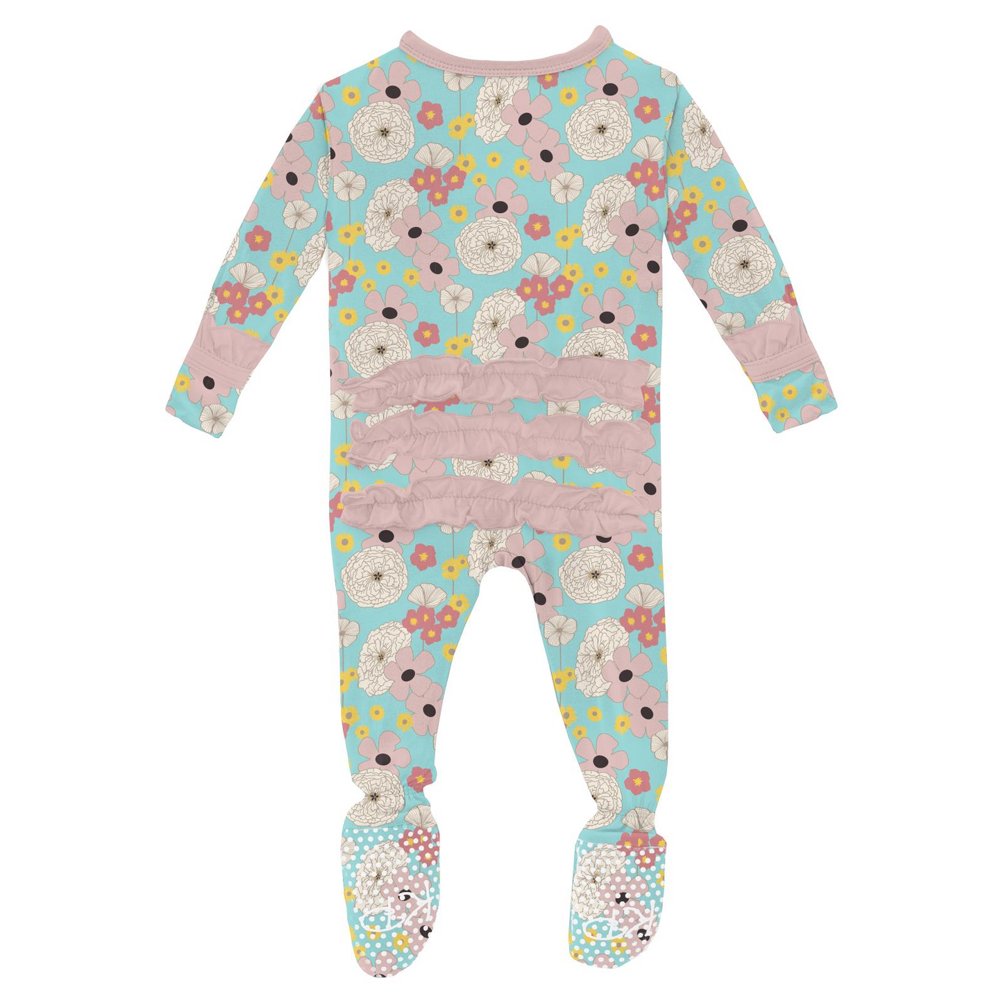 Summer Sky Flower Power Print Classic Ruffle Footie with Zipper
