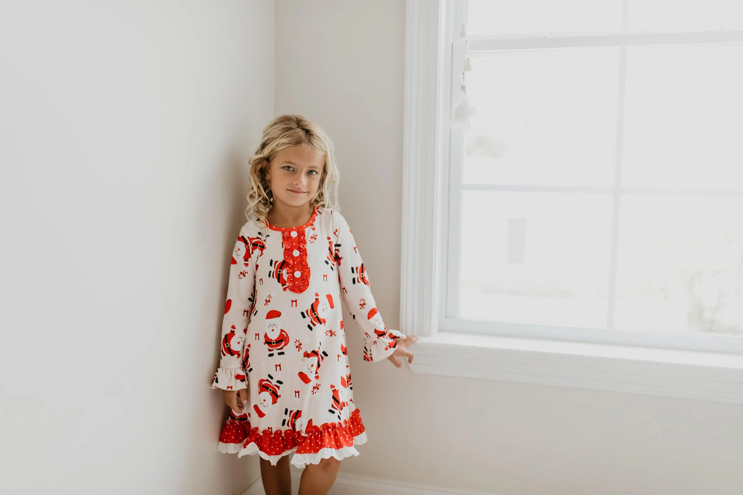 Girls Red Santa Ruffle Night Gown