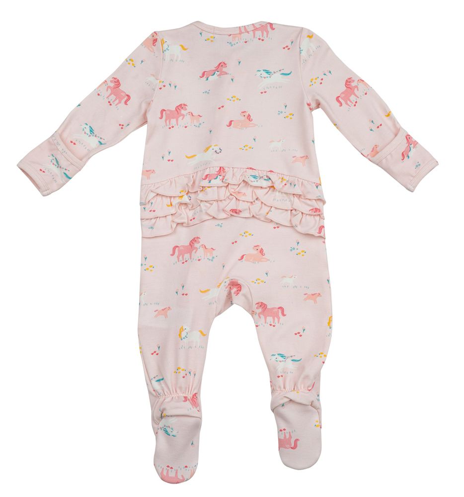 Girl Ponies Ruffle Front Zipper Footie