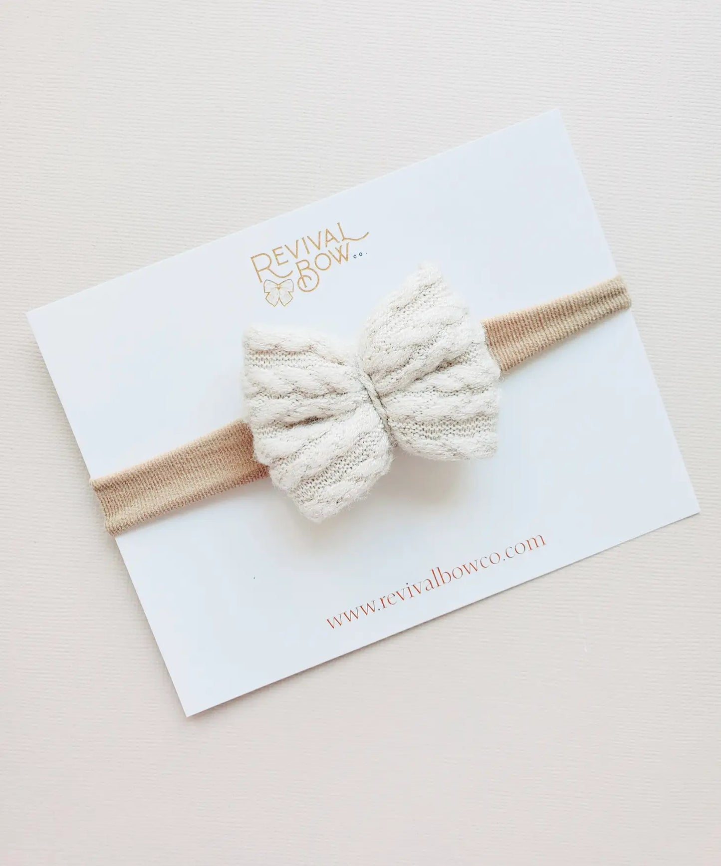 Beige Cable Knit Mini Bow on Nylon Headband