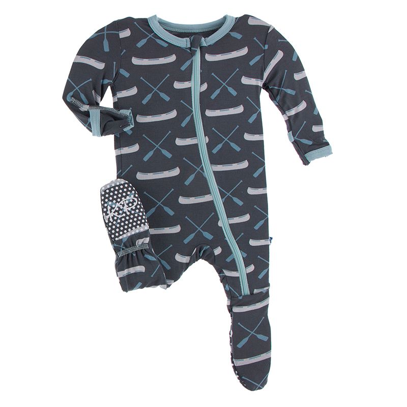 Print Footie with Zipper - Stone Paddles and Canoe