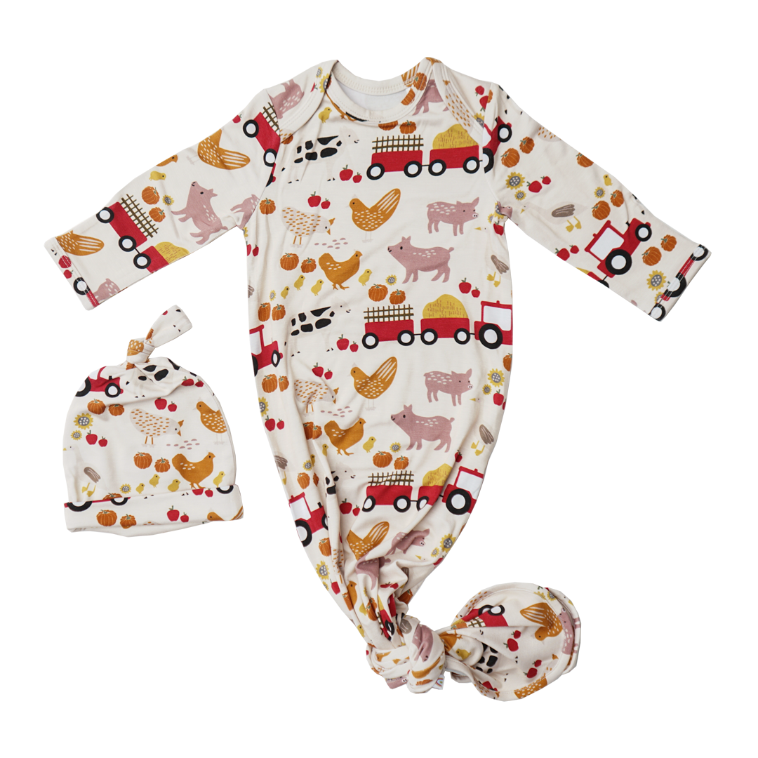 Farm Friends Bamboo Knotted Gown and Hat Set