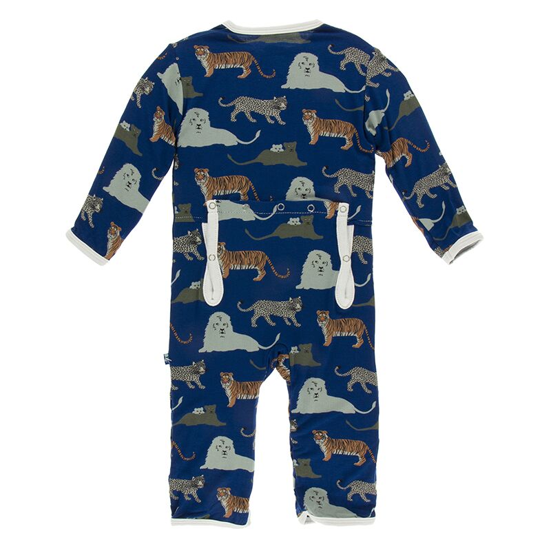 Kickee Pants Print Coverall with Zipper - Flag Blue Big Cats