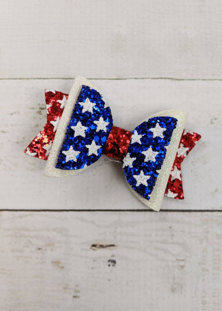 Glittery Stars Patriotic Bow Clippie