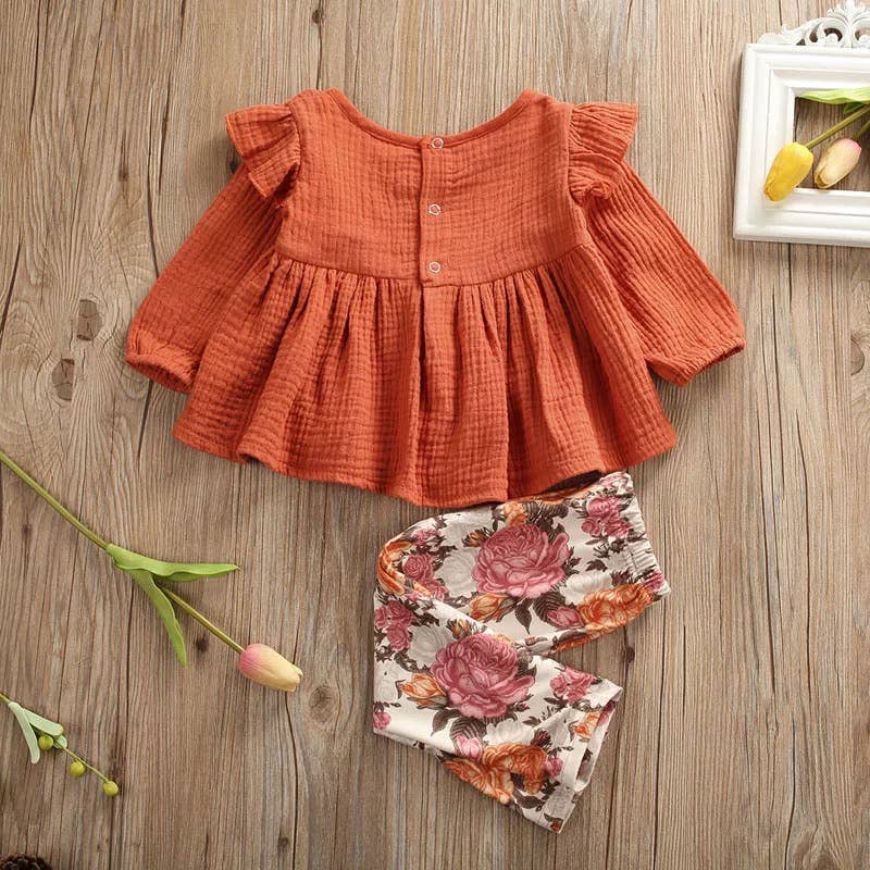 Burnt Orange Floral Pant Set - Lollipop Chic Bowtique