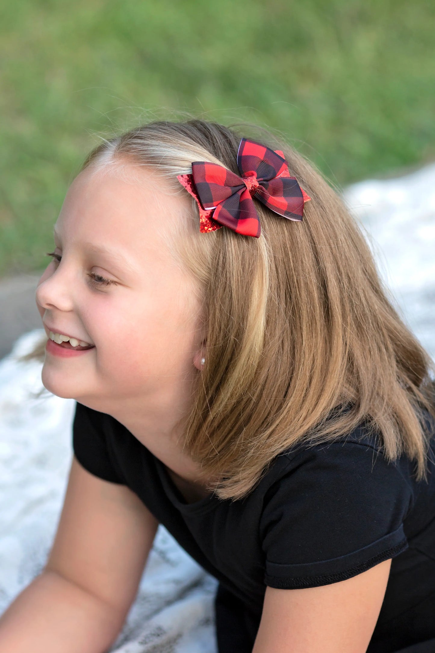 Red Glittery Buffalo Plaid Bow