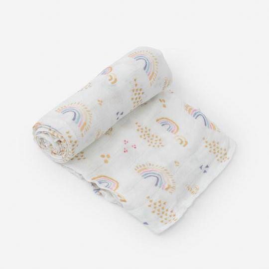 Rainbows & Raindrops - Deluxe Muslin Swaddle Blanket
