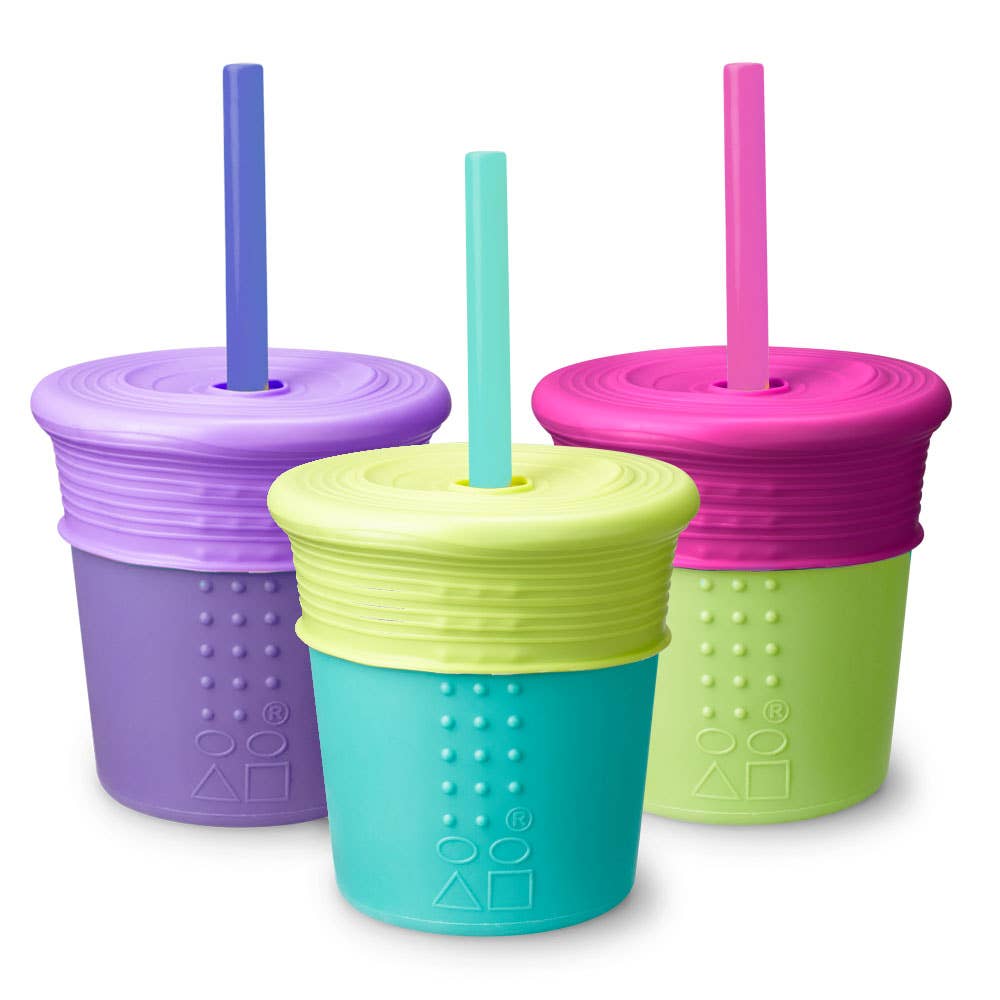 GOSILI Stretchy Silicone Lid with Straw Cup 8oz - Sea/Lime