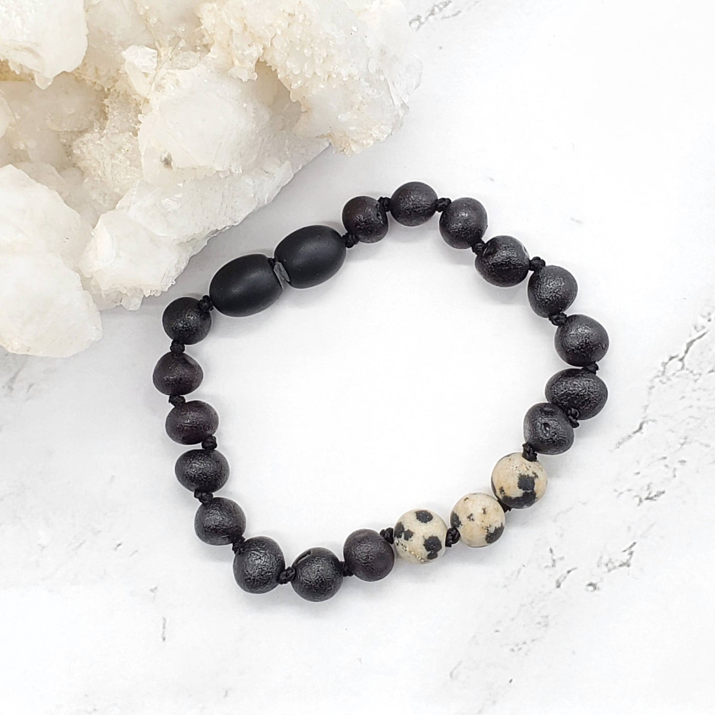 Raw Dalmatian Jasper & Cherry Baltic Amber Bracelet 5-6"