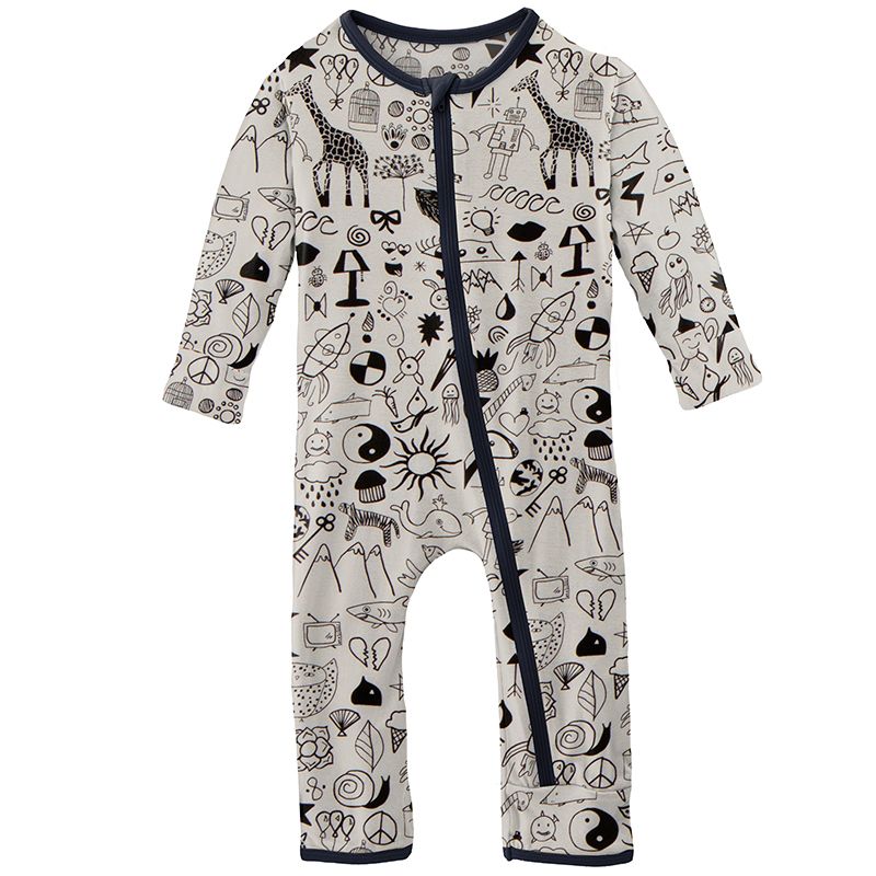 Print Coverall with Zipper - Doodles