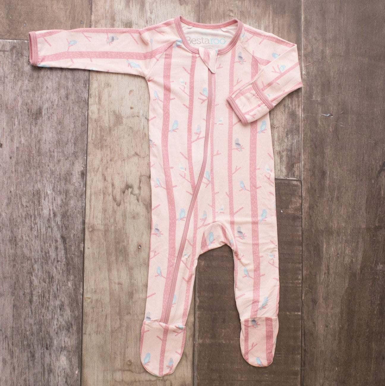 Bestaroo Footie - Tree Birds Pink