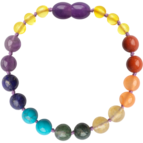 Honey & Chakra Amber & Gemstones Teething Bracelet 5.5"