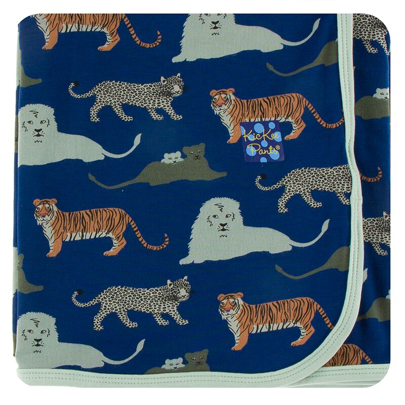 Kickee Pants Print Swaddling Blanket - Flag Blue Big Cats