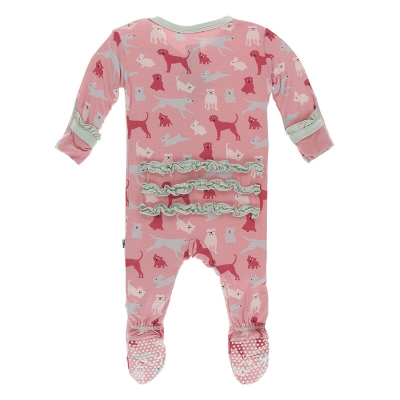 KicKee Pants Ruffle Footie with Zipper - Strawberry Domestic Animals