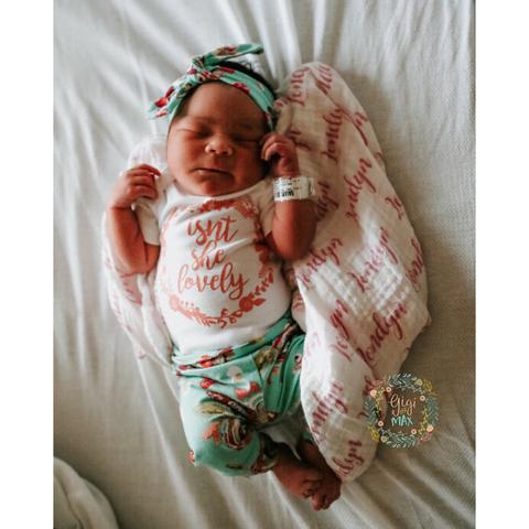 Gigi and Max Isn't She Lovely Newborn Outfit - Teal Floral