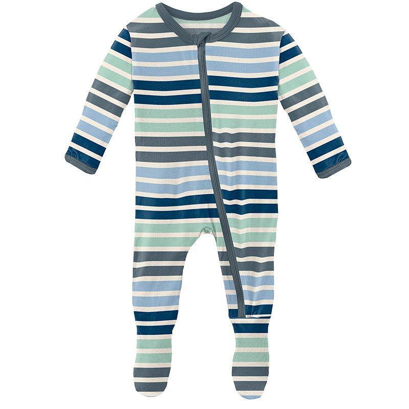 Print Footie with Zipper - Fairground Stripe