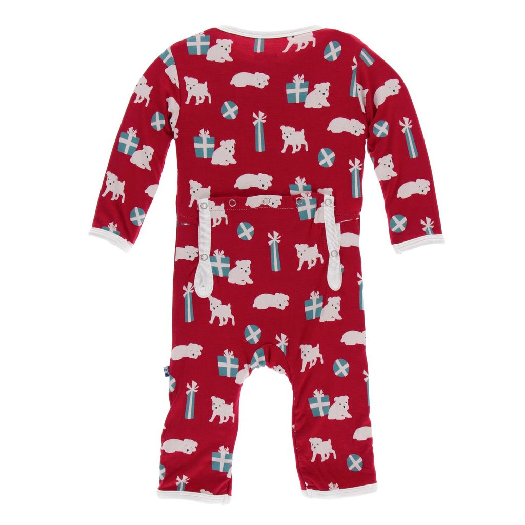 Kickee Pants Print Coverall with Zipper - Crimson Puppies & Presents