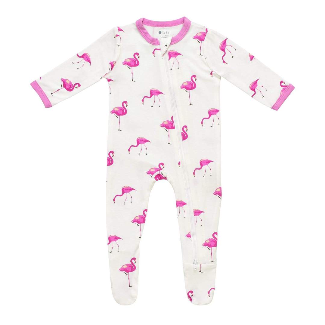 Printed Zippered Footie in Flamingo - Kyte Baby