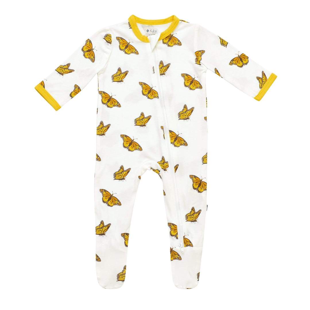 Printed Zippered Footie in Monarch - Kyte Baby