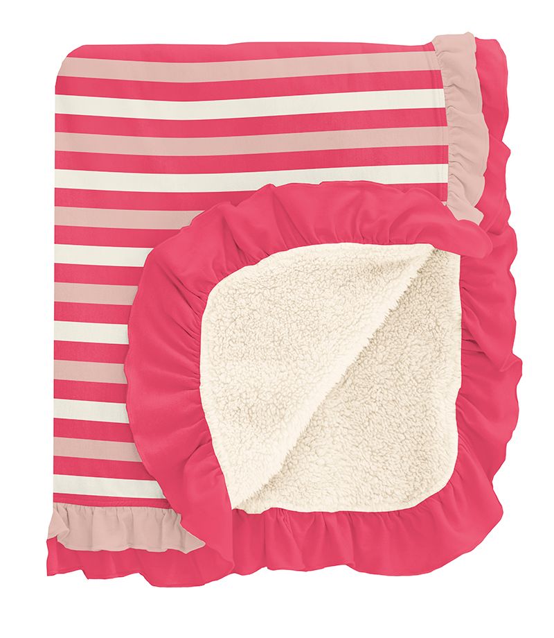 Print Sherpa-Lined Double Ruffle Stroller Blanket - Hopscotch Stripe
