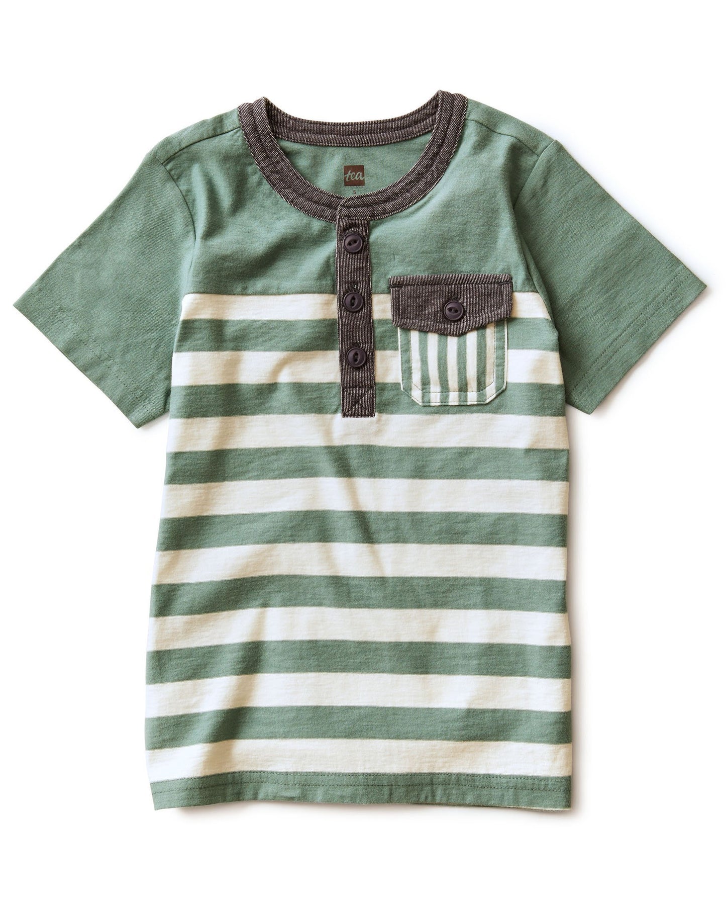 Tea Collection Striped Pocket Henley - Sagebrush