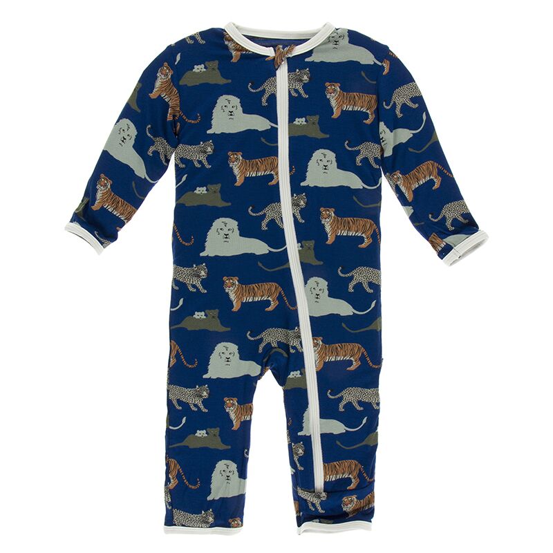 Kickee Pants Print Coverall with Zipper - Flag Blue Big Cats