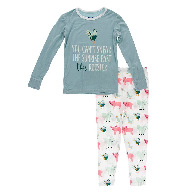 KicKee Pants Long Sleeve Piece Print Pajama Set - Natural Farm Animals