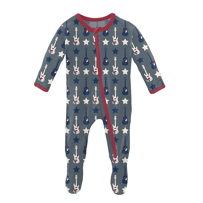 Print Footie with Zipper - Slate Guitars and Stars