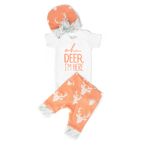Gigi and Max Oh Deer I'm Here Newborn Outfit - Buck Coral