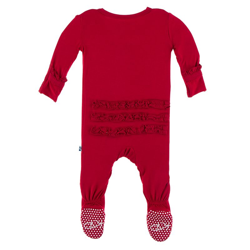 Kickee Pants Solid Classic Ruffle Footie with Zipper - Crimson