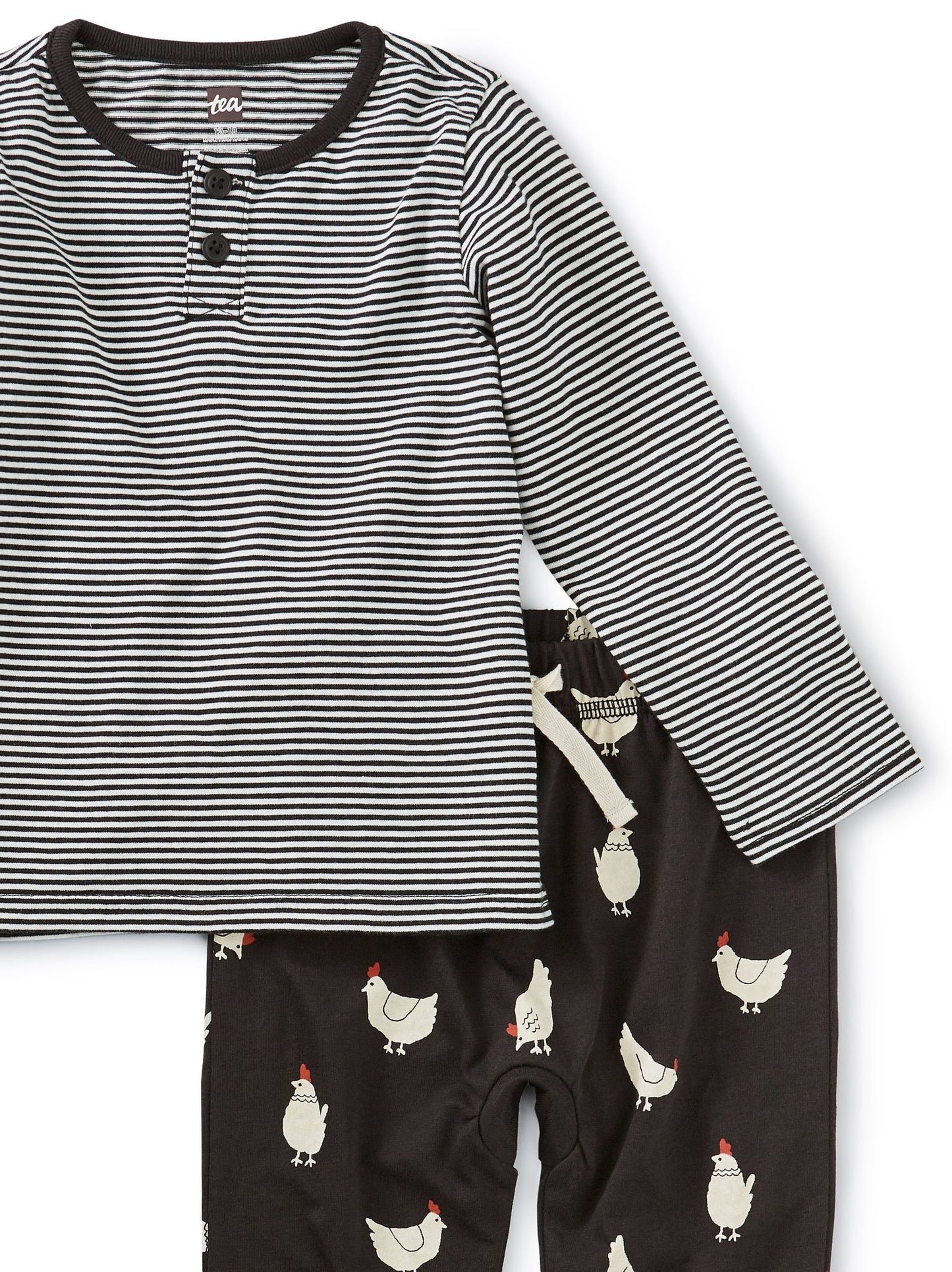 Tea Collection Mixed Print Henley Baby Set - Cheery Chickens
