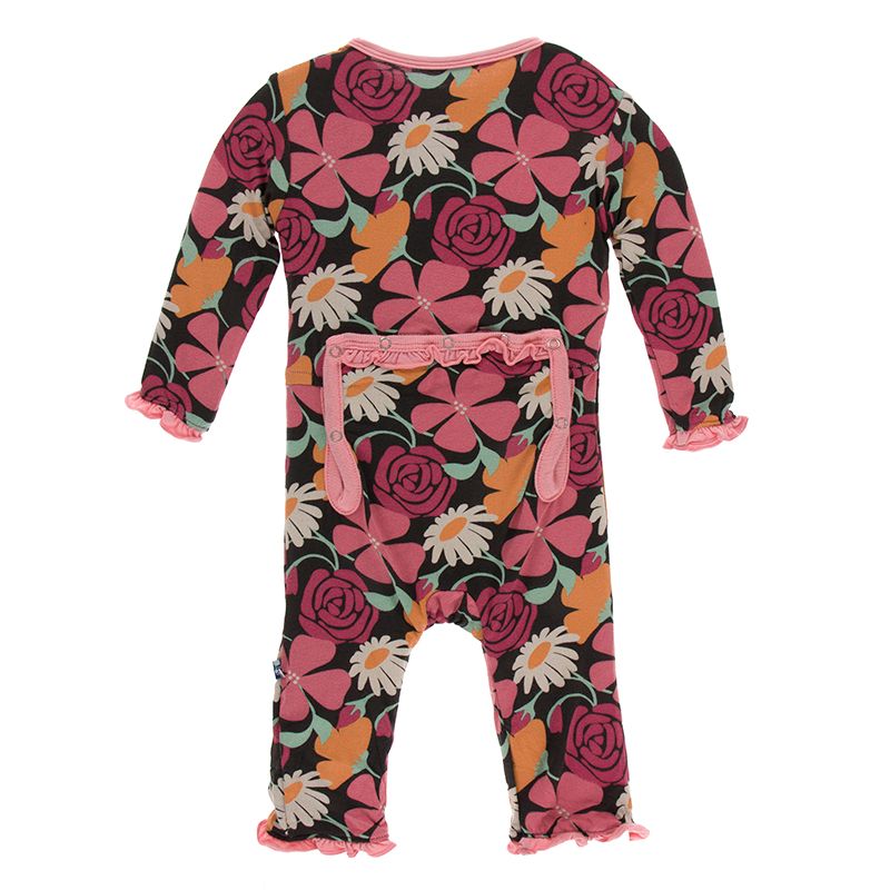 KicKee Pants Print Classic Ruffle Coverall with Snaps - Zebra Market Flowers