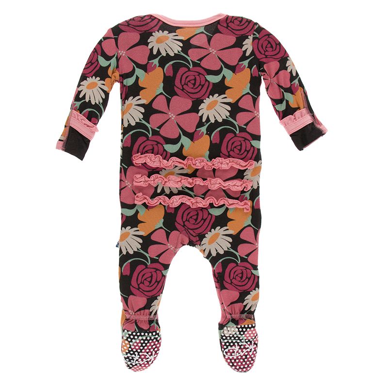 Kickee Pants Print Classic Ruffle Footie with Snaps - Zebra Market Flowers